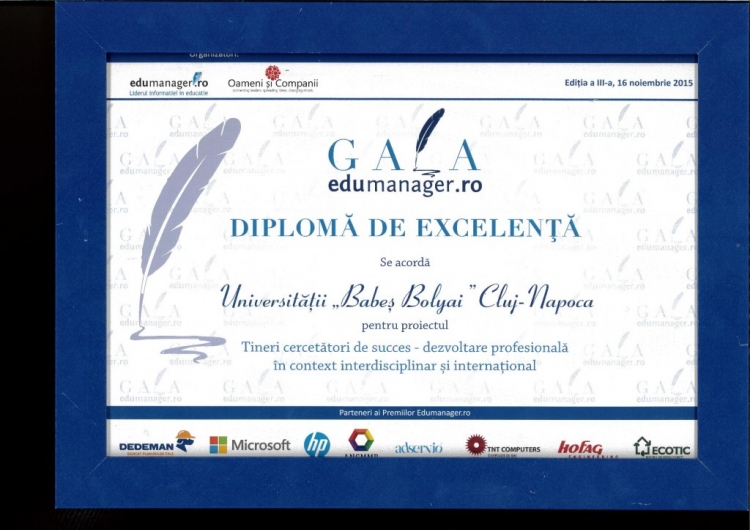 UBB a primit diploma de excelenta la Gala Premiilor edumanager.ro
