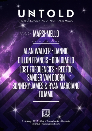 Alan Walker, Marshmello, Dillon Francis, Don Diablo, Redfoo, Tujamo, Lost Frequencies, Dannic, Sunnery James&amp;Ryan Marciano, Sander van Doorn completeaza constelatia EDM la UNTOLD 2017